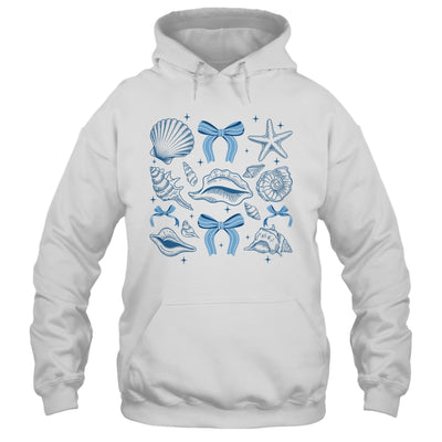 Blue Coquette Bow Seashell Retro Beach Summer Vibes Girls Shirt & Tank Top | siriusteestore