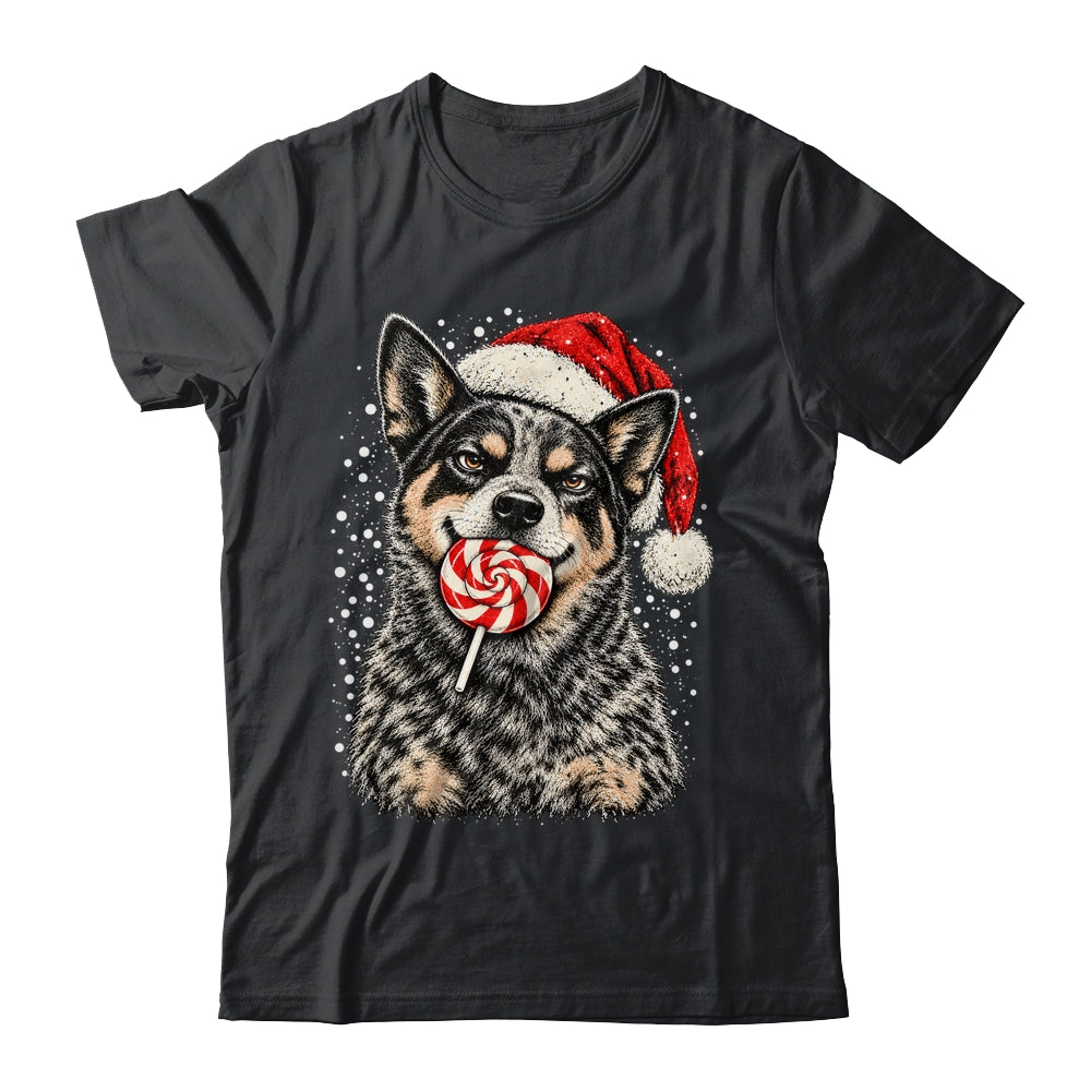 Blue Heeler Dog Christmas Santa Hat Candy Cane Funny Xmas Shirt & Sweatshirt | siriusteestore