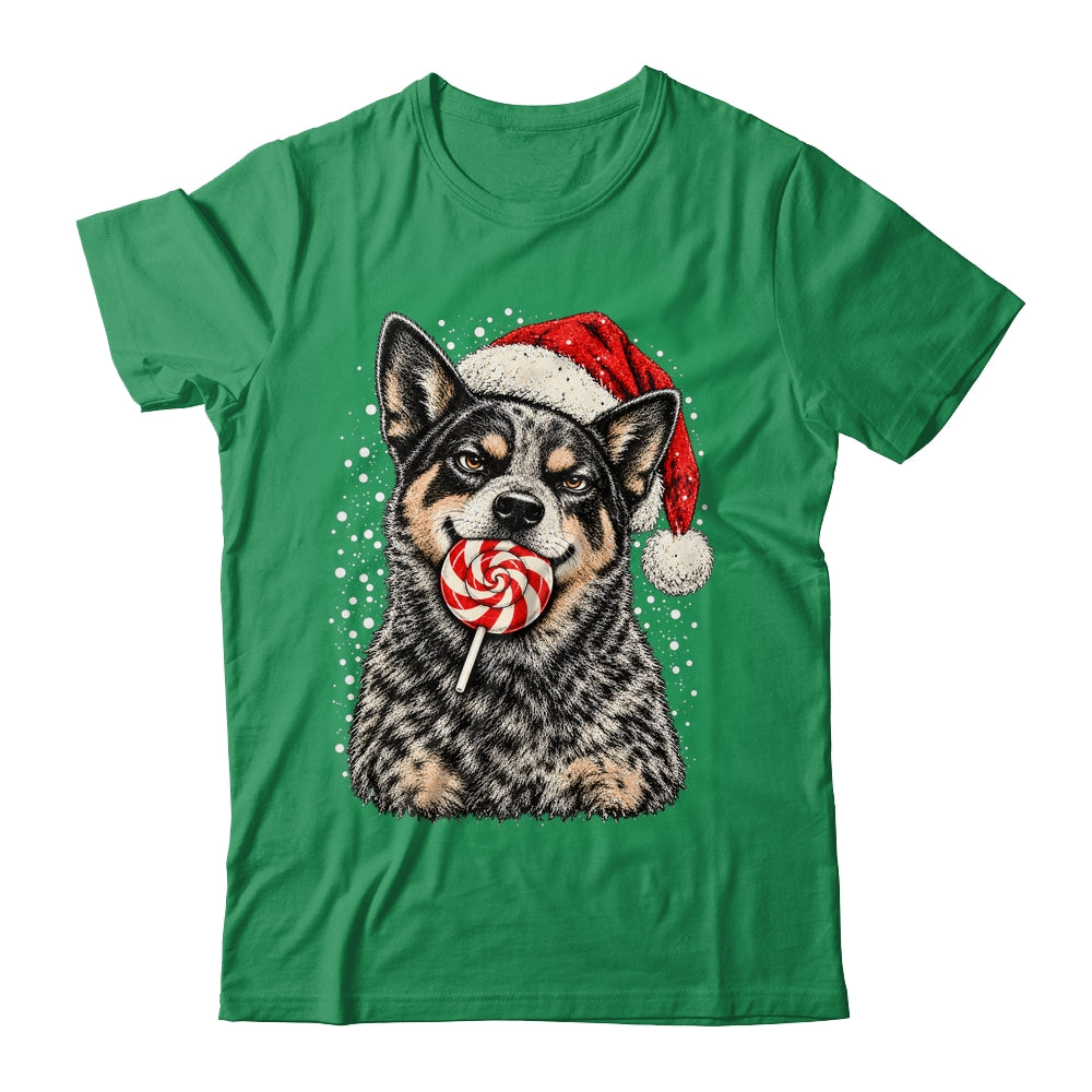 Blue Heeler Dog Christmas Santa Hat Candy Cane Funny Xmas Shirt & Sweatshirt | siriusteestore