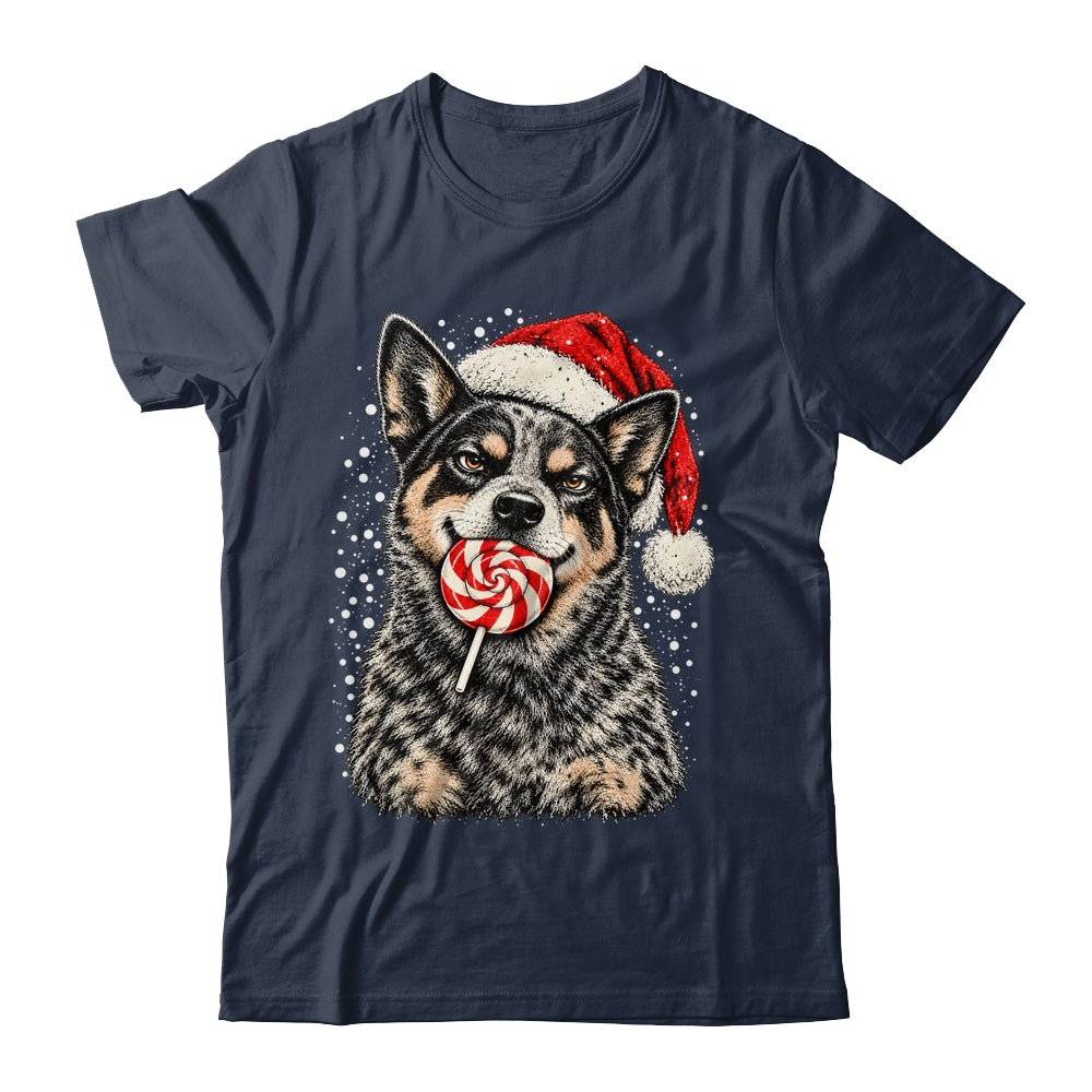 Blue Heeler Dog Christmas Santa Hat Candy Cane Funny Xmas Shirt & Sweatshirt | siriusteestore