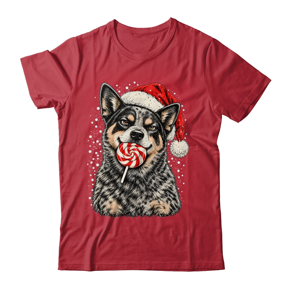 Blue Heeler Dog Christmas Santa Hat Candy Cane Funny Xmas Shirt & Sweatshirt | siriusteestore