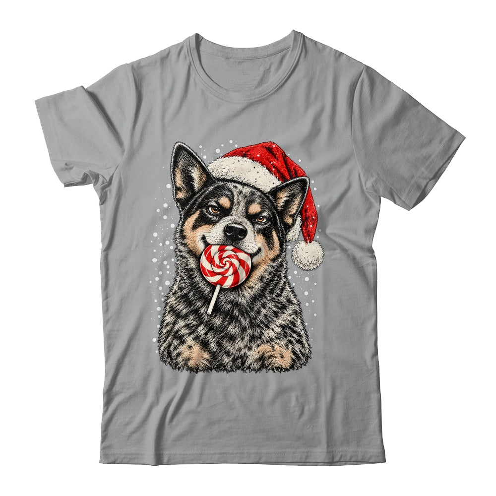 Blue Heeler Dog Christmas Santa Hat Candy Cane Funny Xmas Shirt & Sweatshirt | siriusteestore
