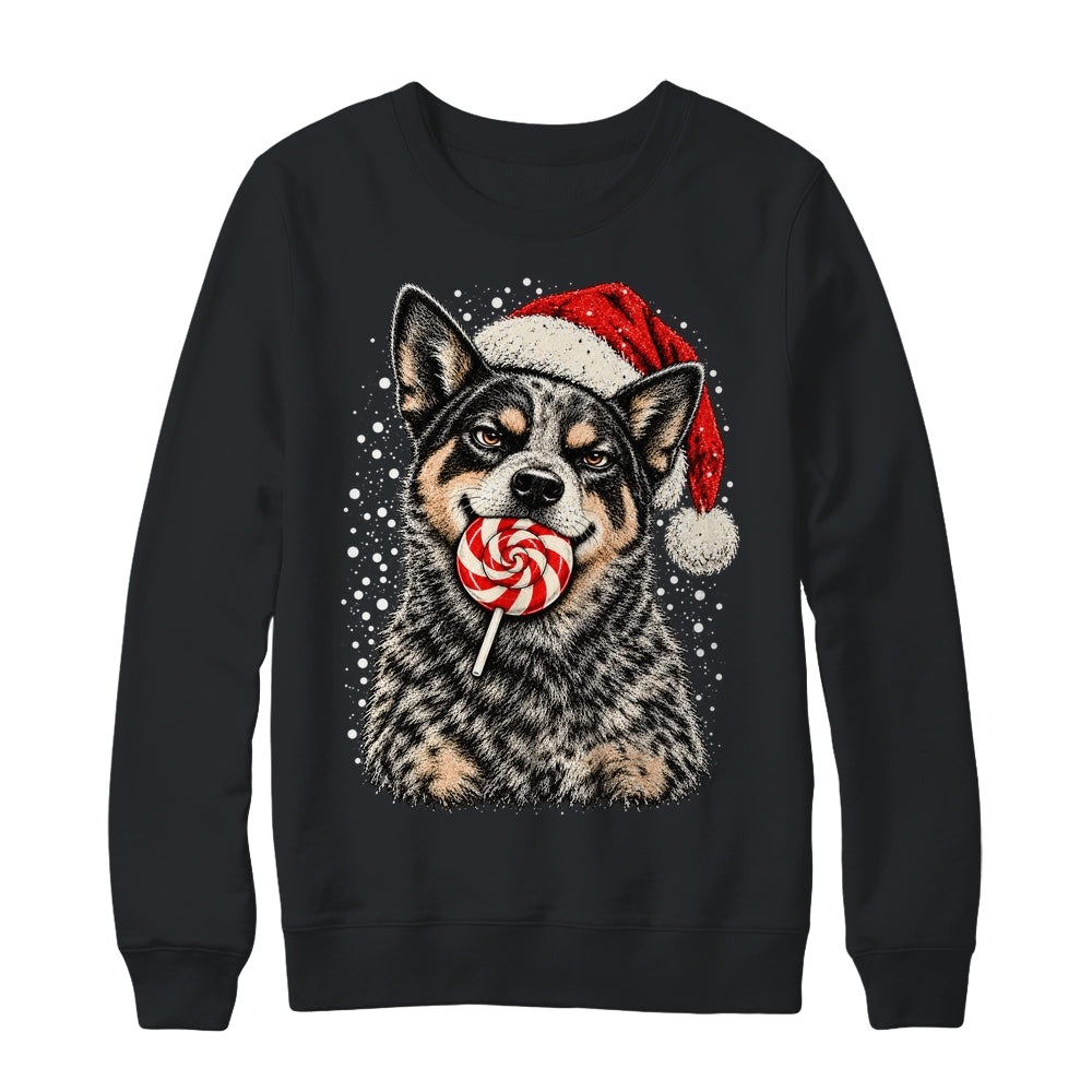 Blue Heeler Dog Christmas Santa Hat Candy Cane Funny Xmas Shirt & Sweatshirt | siriusteestore
