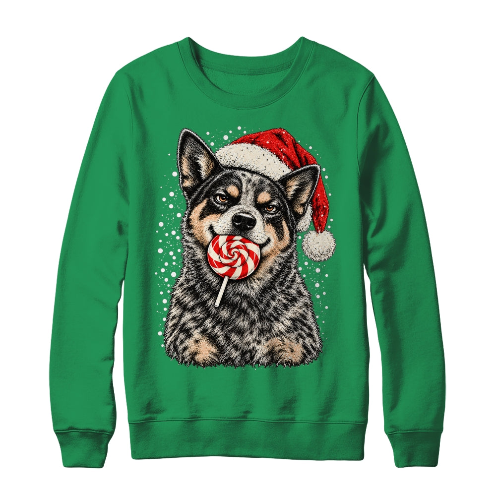 Blue Heeler Dog Christmas Santa Hat Candy Cane Funny Xmas Shirt & Sweatshirt | siriusteestore