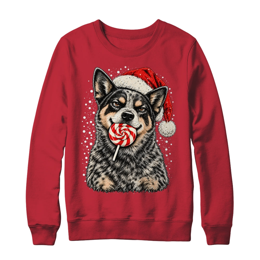 Blue Heeler Dog Christmas Santa Hat Candy Cane Funny Xmas Shirt & Sweatshirt | siriusteestore