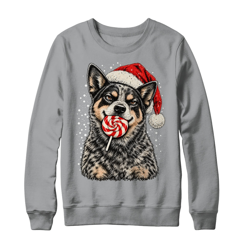 Blue Heeler Dog Christmas Santa Hat Candy Cane Funny Xmas Shirt & Sweatshirt | siriusteestore