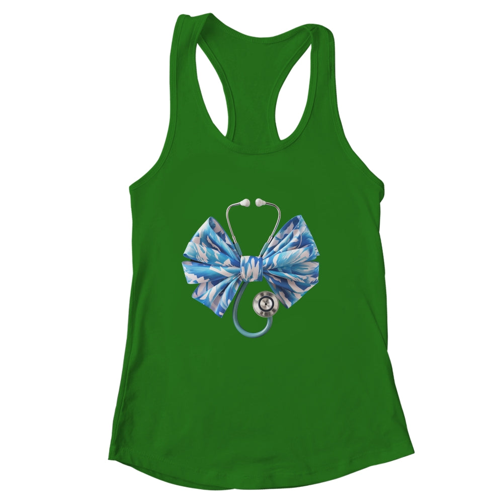 Blue Nurse Coquette Bow Stethoscope Nursing Medical Doctor Shirt & Tank Top | siriusteestore