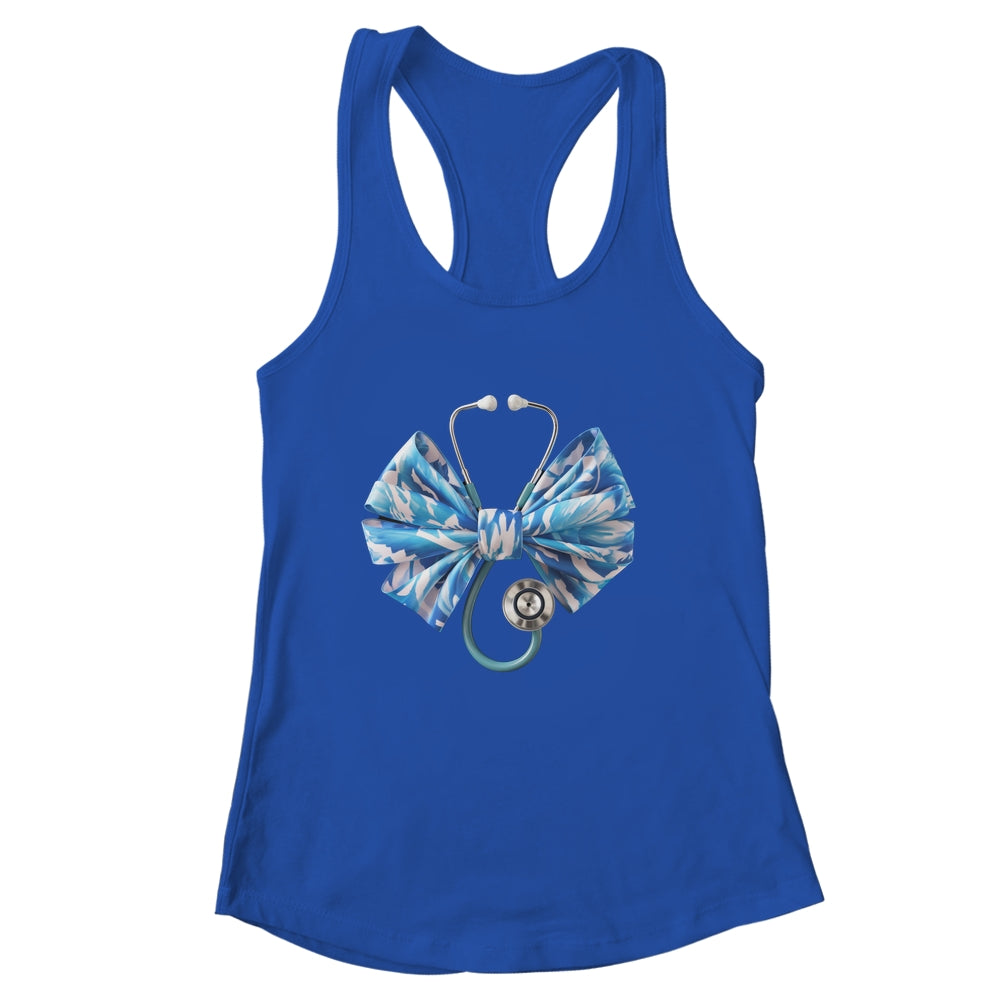 Blue Nurse Coquette Bow Stethoscope Nursing Medical Doctor Shirt & Tank Top | siriusteestore