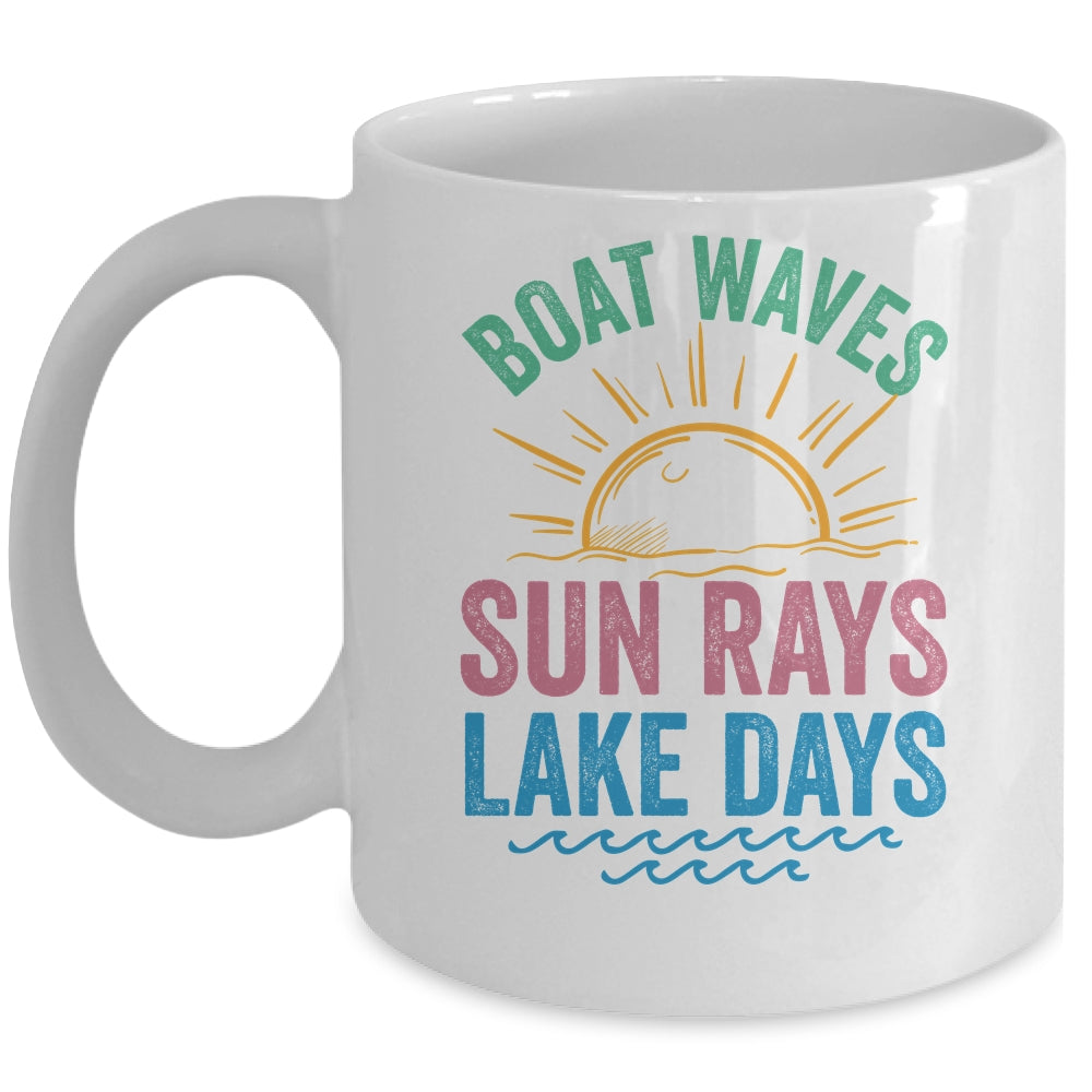 Boat Waves Sun Rays Lake Days Cute Retro 70s Summer Vacation Mug | siriusteestore