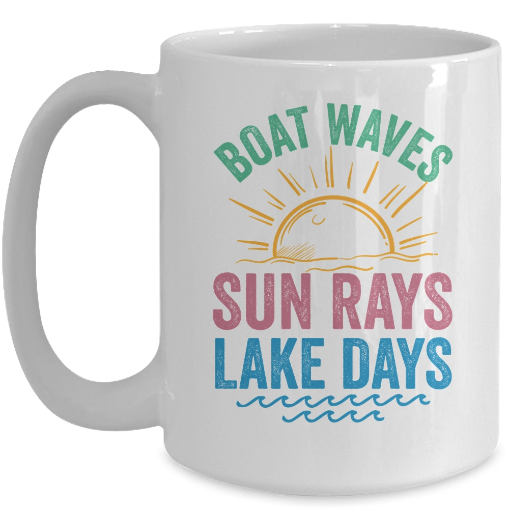 Boat Waves Sun Rays Lake Days Cute Retro 70s Summer Vacation Mug | siriusteestore