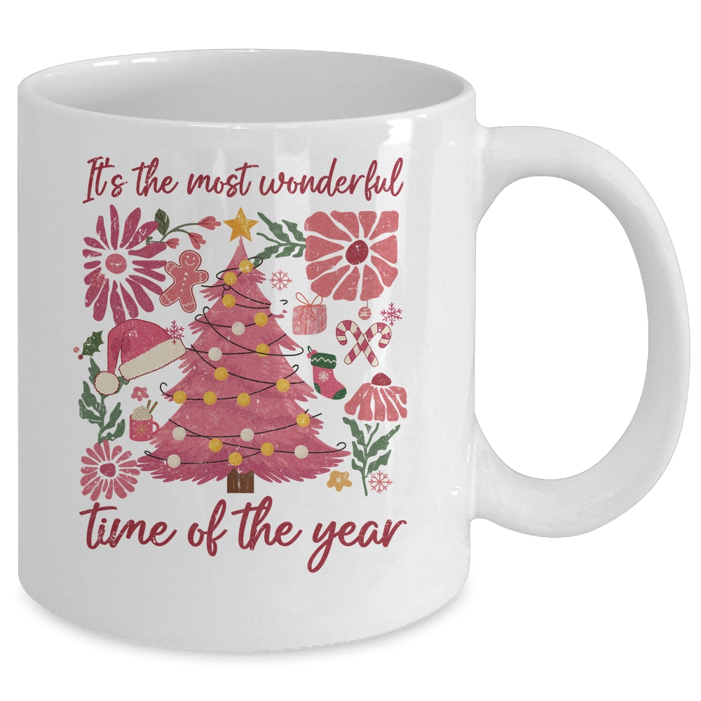 Boho Floral Christmas Tree Pink Christmas Xmas Girls Women Mug | siriusteestore