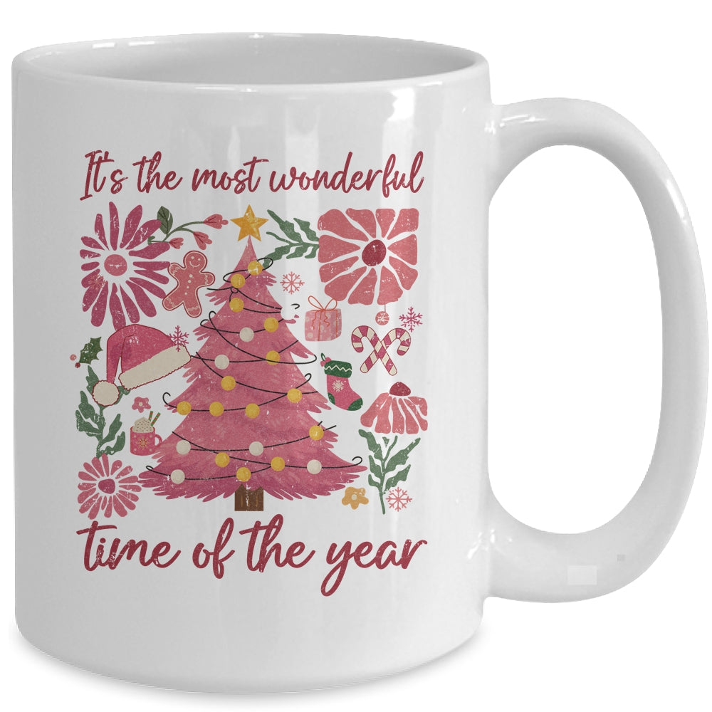 Boho Floral Christmas Tree Pink Christmas Xmas Girls Women Mug | siriusteestore