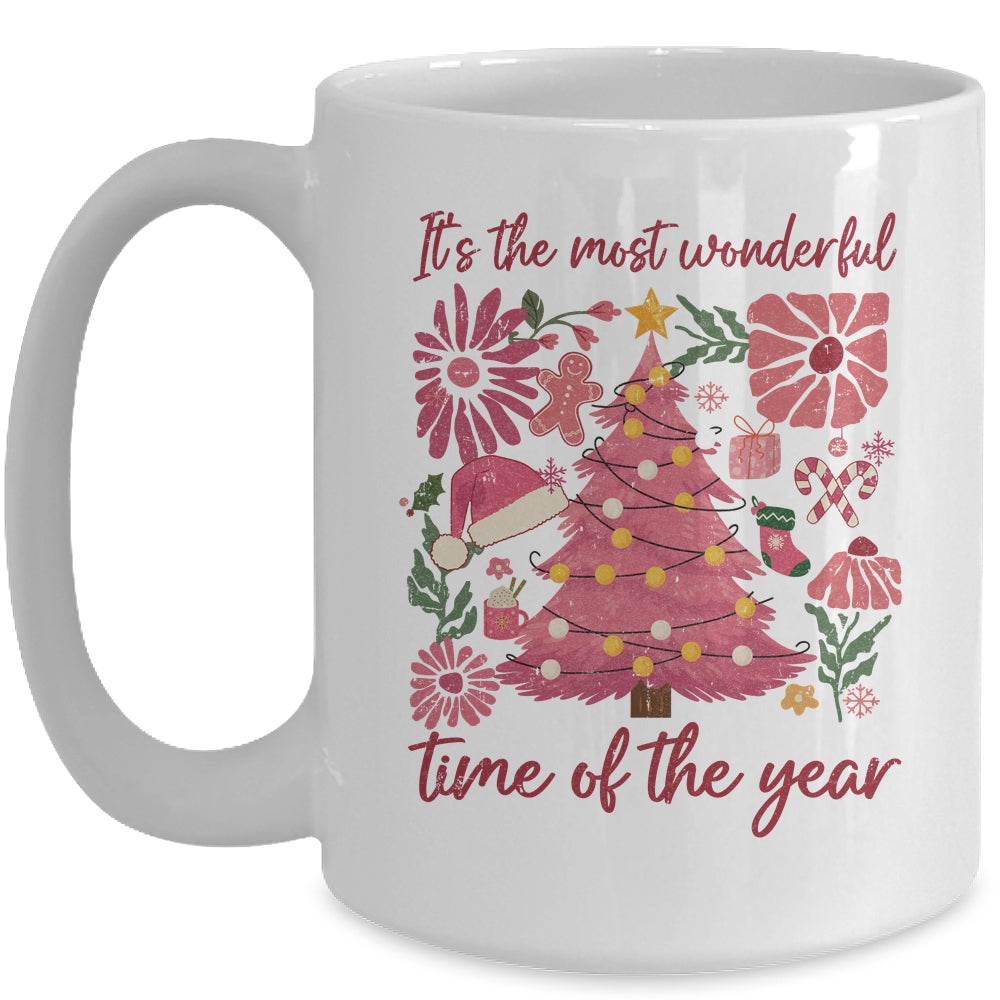 Boho Floral Christmas Tree Pink Christmas Xmas Girls Women Mug | siriusteestore