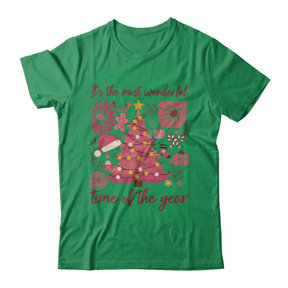 Boho Floral Christmas Tree Pink Christmas Xmas Girls Women Shirt & Sweatshirt | siriusteestore