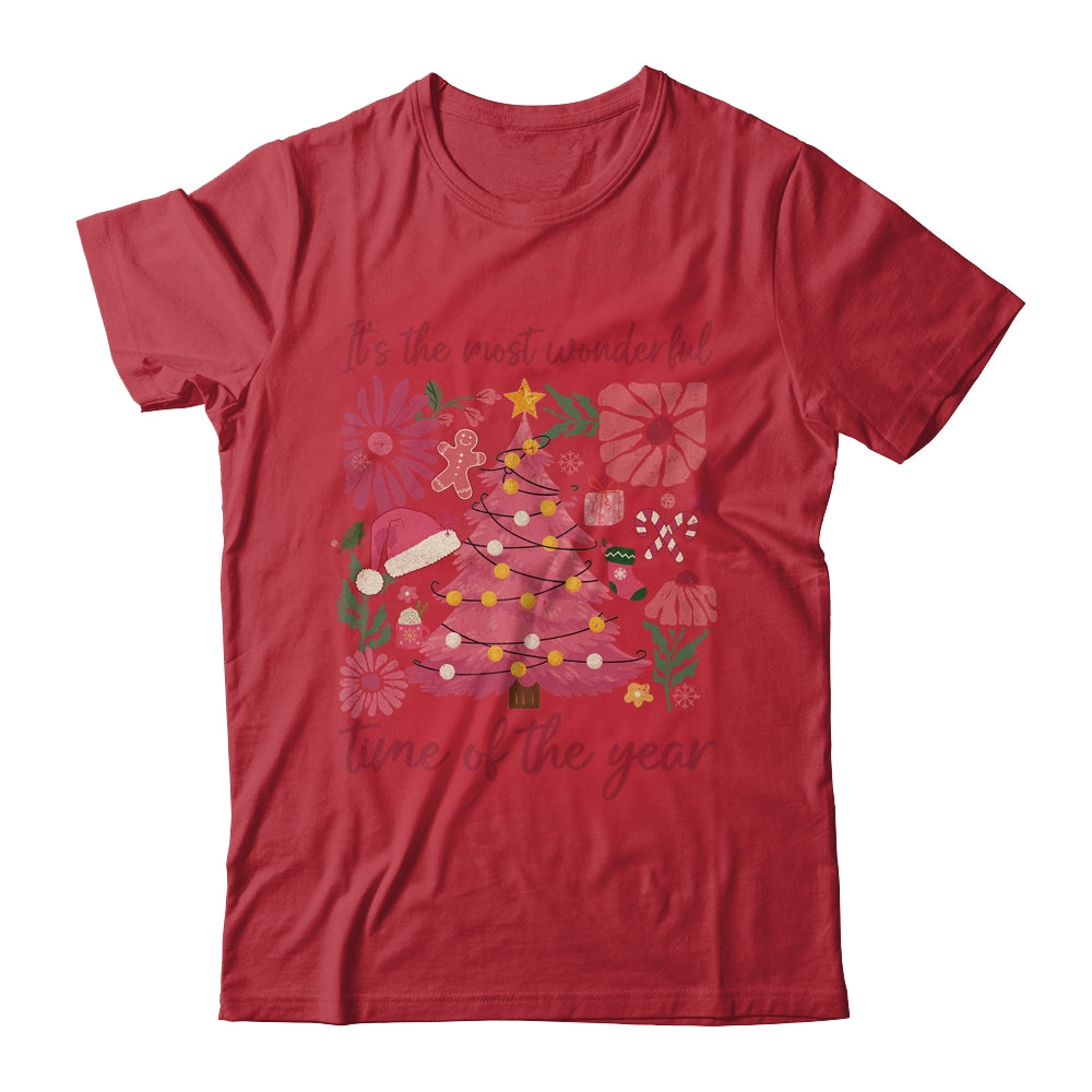 Boho Floral Christmas Tree Pink Christmas Xmas Girls Women Shirt & Sweatshirt | siriusteestore