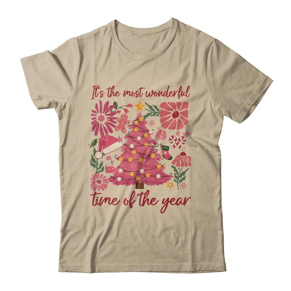 Boho Floral Christmas Tree Pink Christmas Xmas Girls Women Shirt & Sweatshirt | siriusteestore