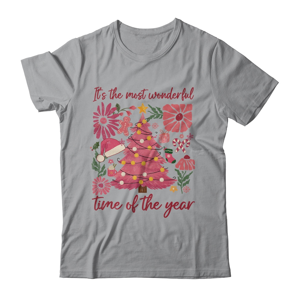 Boho Floral Christmas Tree Pink Christmas Xmas Girls Women Shirt & Sweatshirt | siriusteestore