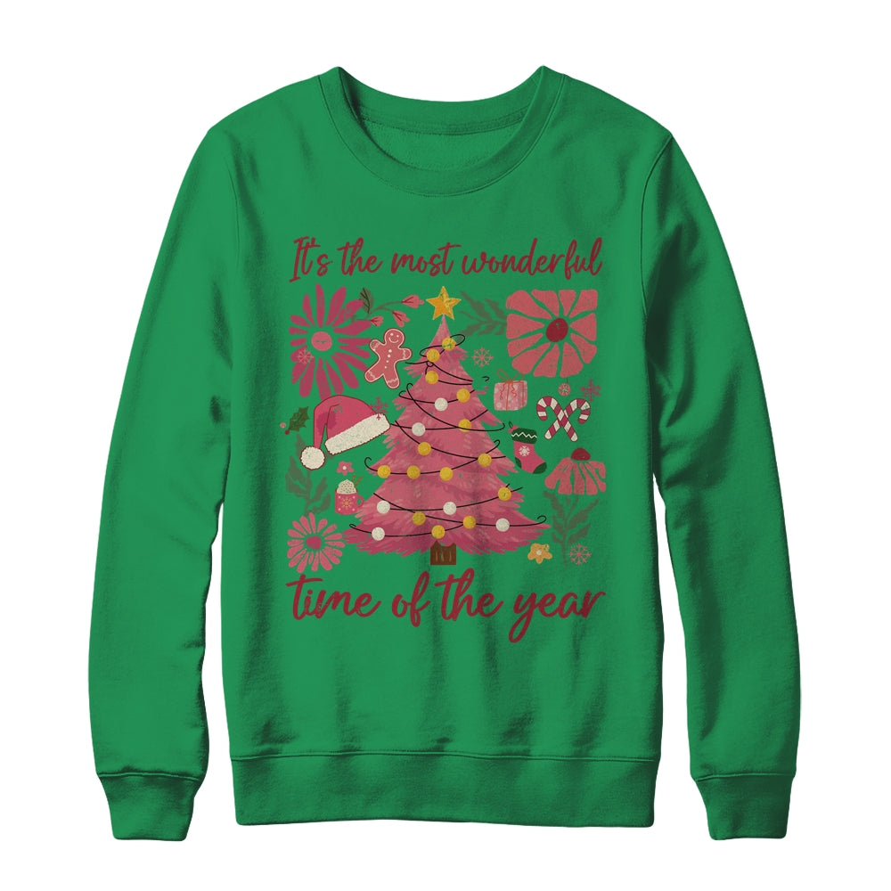 Boho Floral Christmas Tree Pink Christmas Xmas Girls Women Shirt & Sweatshirt | siriusteestore