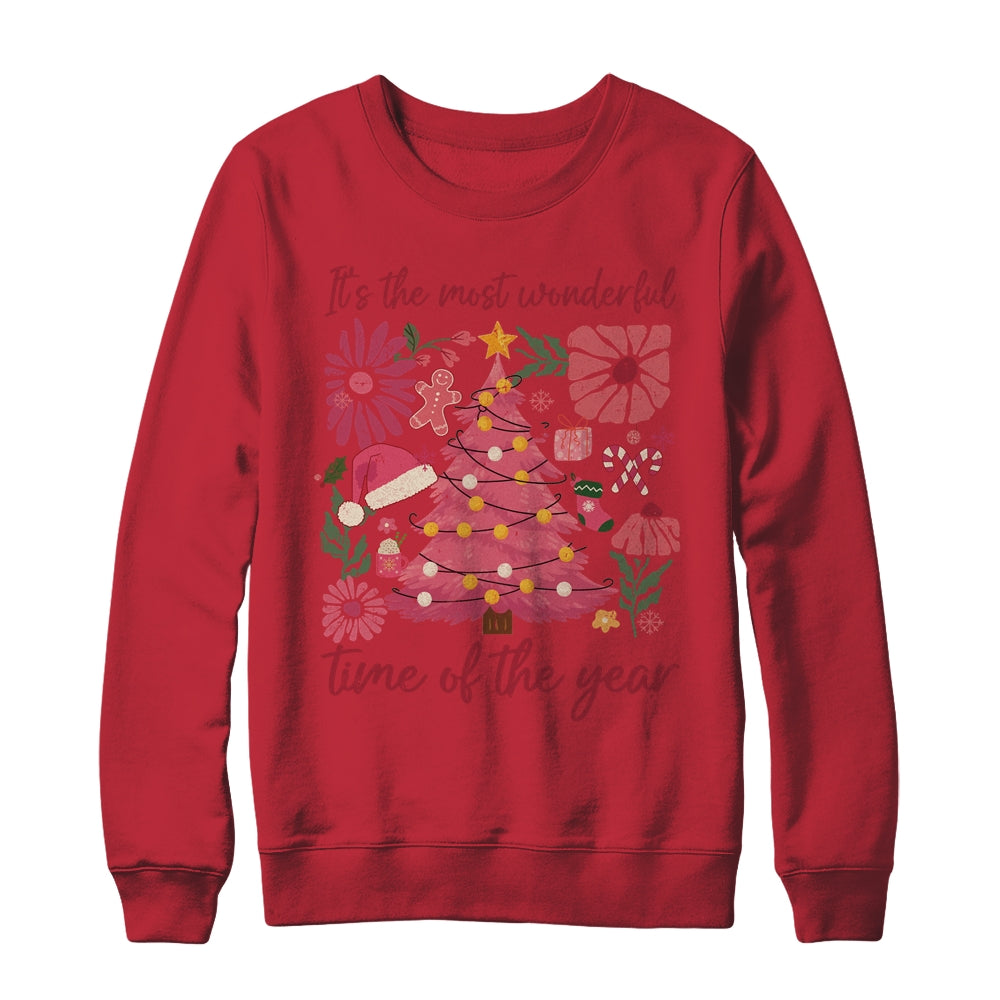 Boho Floral Christmas Tree Pink Christmas Xmas Girls Women Shirt & Sweatshirt | siriusteestore