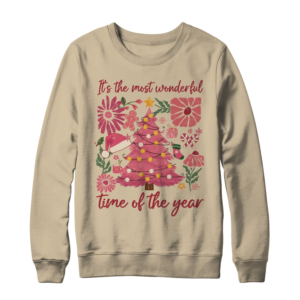 Boho Floral Christmas Tree Pink Christmas Xmas Girls Women Shirt & Sweatshirt | siriusteestore