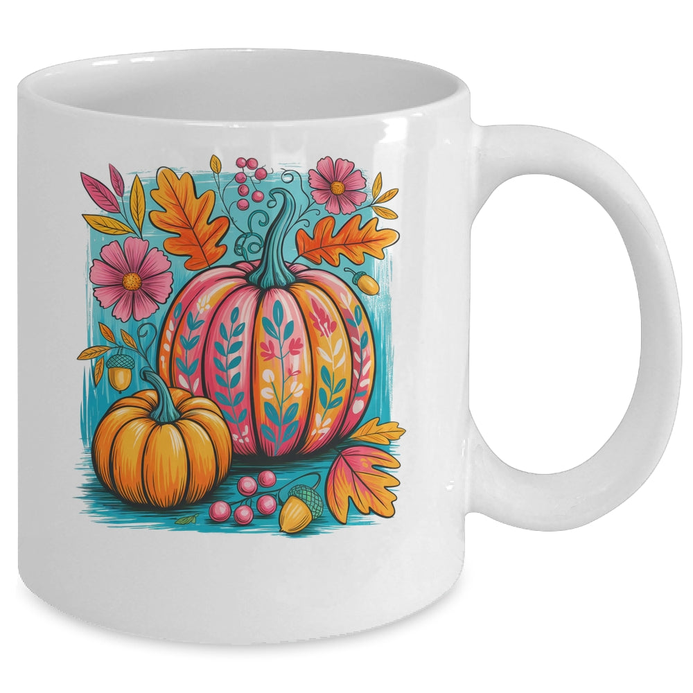 Boho Floral Fall Autumn Vibes Season Pink Pumpkin Girls Mug | siriusteestore