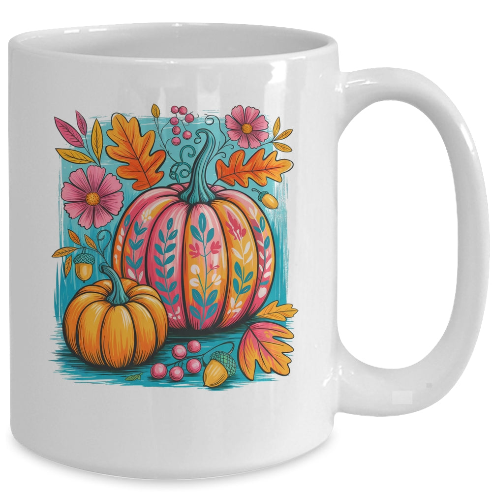 Boho Floral Fall Autumn Vibes Season Pink Pumpkin Girls Mug | siriusteestore