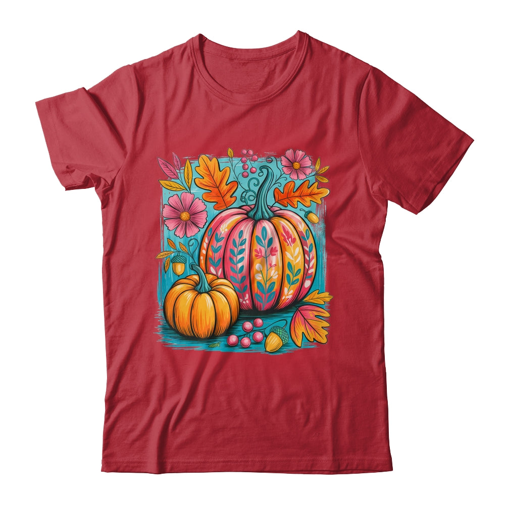Boho Floral Fall Autumn Vibes Season Pink Pumpkin Girls Shirt & Sweatshirt | siriusteestore
