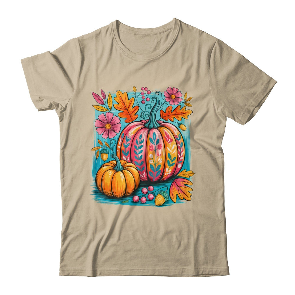 Boho Floral Fall Autumn Vibes Season Pink Pumpkin Girls Shirt & Sweatshirt | siriusteestore