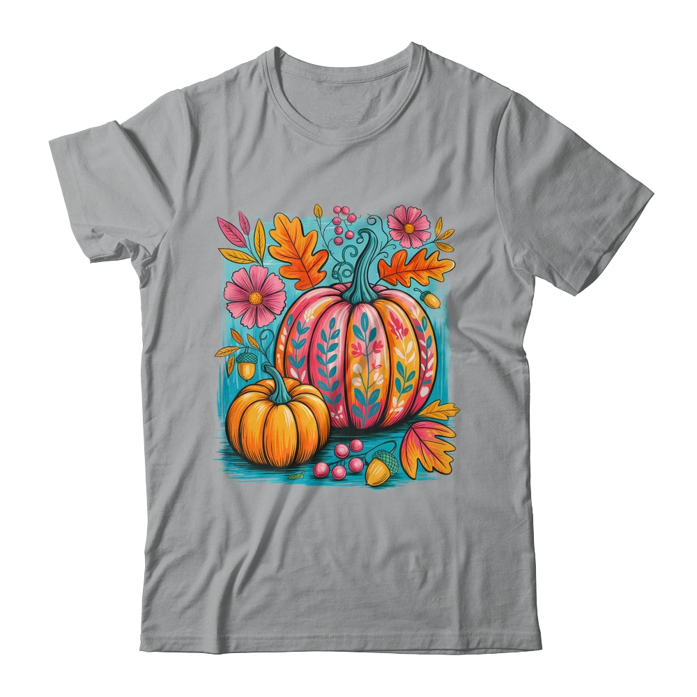 Boho Floral Fall Autumn Vibes Season Pink Pumpkin Girls Shirt & Sweatshirt | siriusteestore