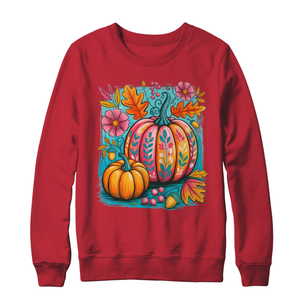 Boho Floral Fall Autumn Vibes Season Pink Pumpkin Girls Shirt & Sweatshirt | siriusteestore