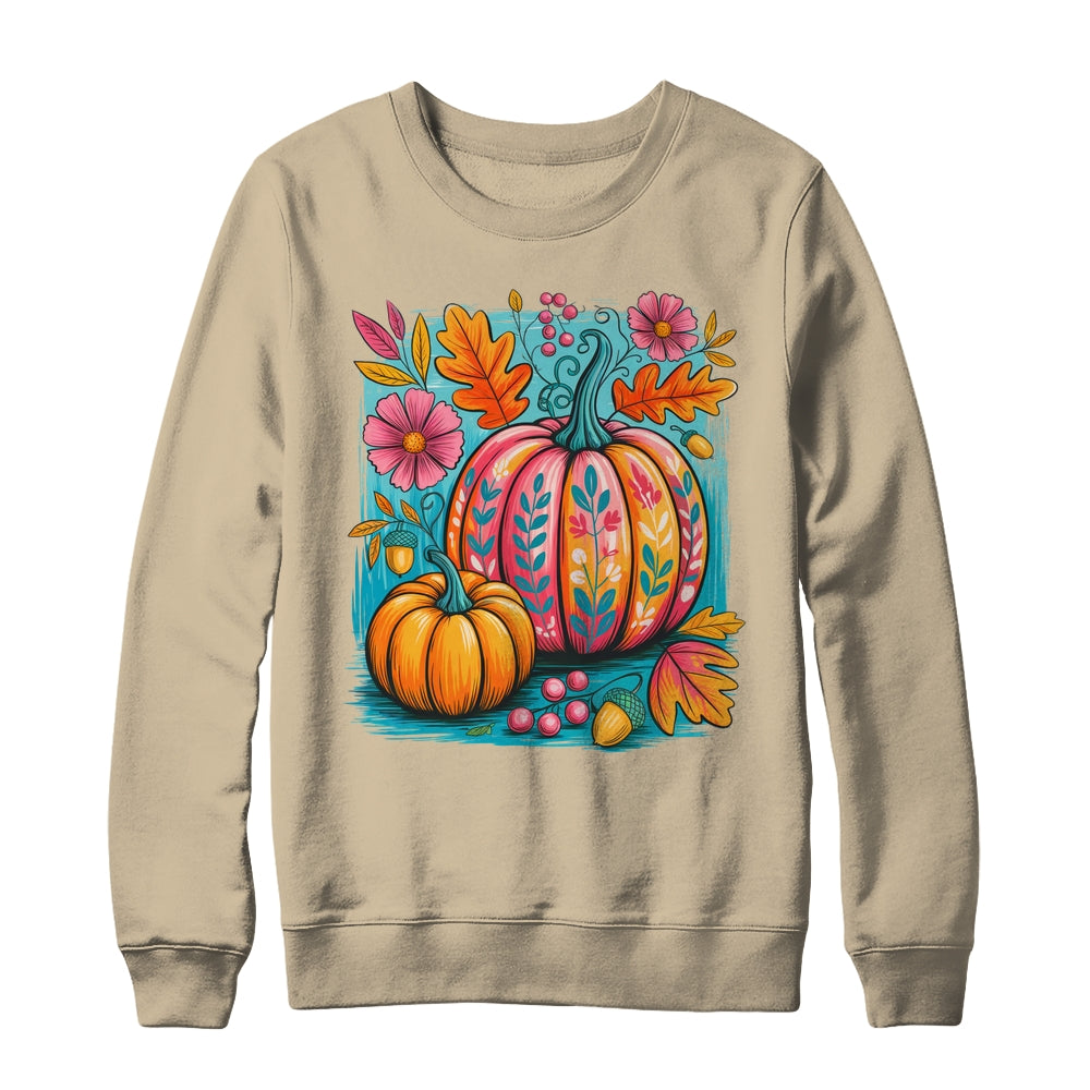 Boho Floral Fall Autumn Vibes Season Pink Pumpkin Girls Shirt & Sweatshirt | siriusteestore