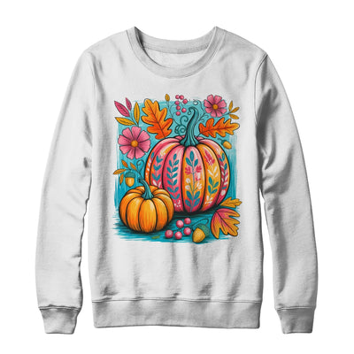 Boho Floral Fall Autumn Vibes Season Pink Pumpkin Girls Shirt & Sweatshirt | siriusteestore