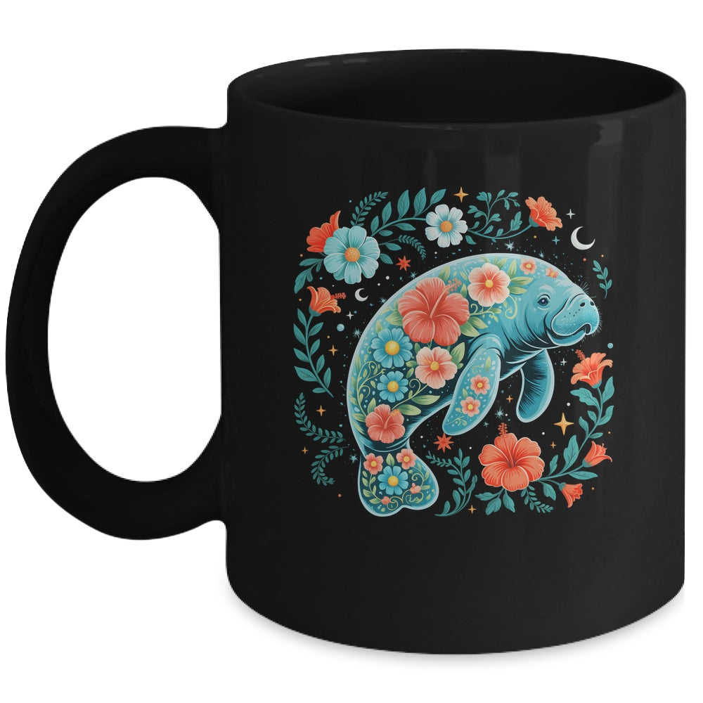 Boho Floral Manatee Summer Ocean Beach Lover Sea Animal Mug | siriusteestore