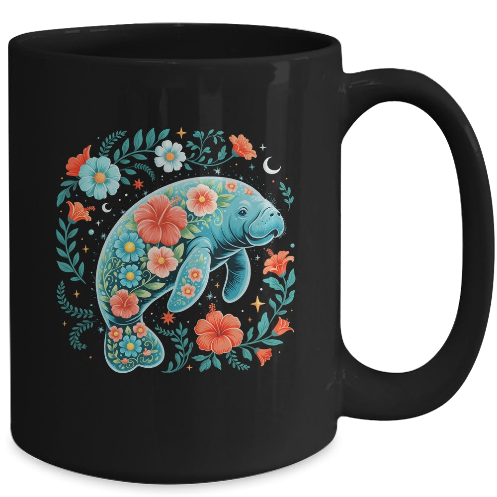 Boho Floral Manatee Summer Ocean Beach Lover Sea Animal Mug | siriusteestore