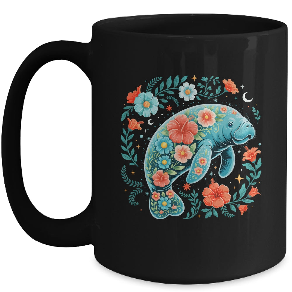Boho Floral Manatee Summer Ocean Beach Lover Sea Animal Mug | siriusteestore