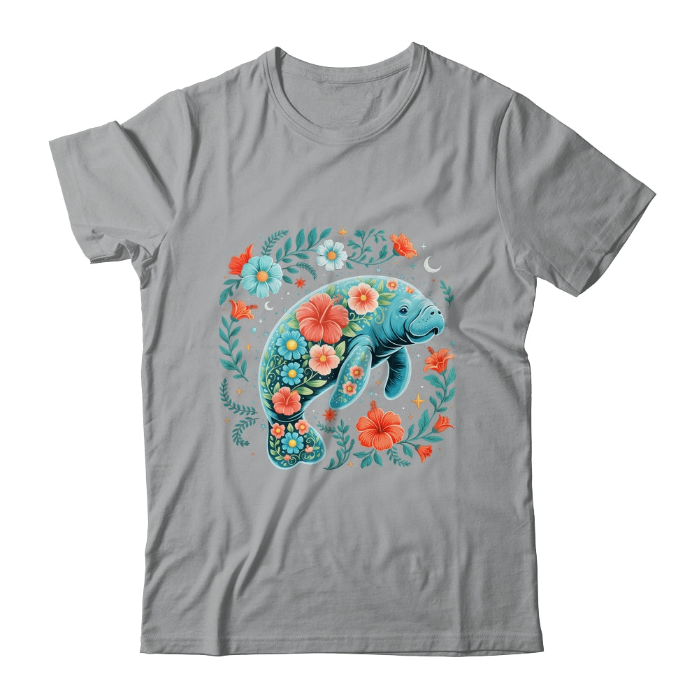 Boho Floral Manatee Summer Ocean Beach Lover Sea Animal Shirt & Tank Top | siriusteestore