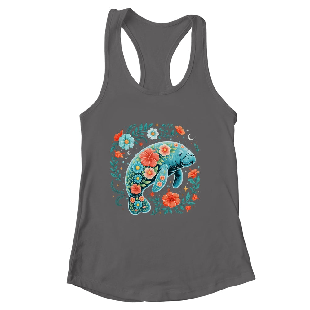 Boho Floral Manatee Summer Ocean Beach Lover Sea Animal Shirt & Tank Top | siriusteestore