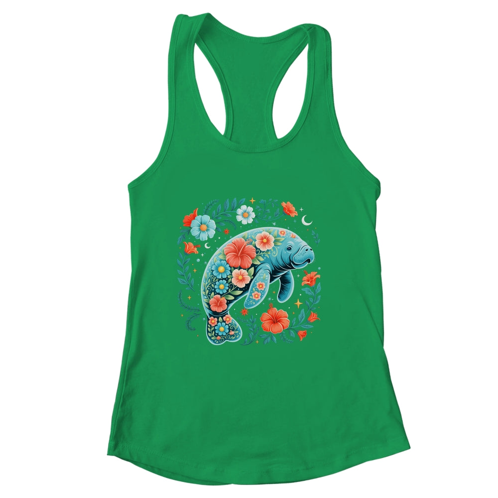 Boho Floral Manatee Summer Ocean Beach Lover Sea Animal Shirt & Tank Top | siriusteestore
