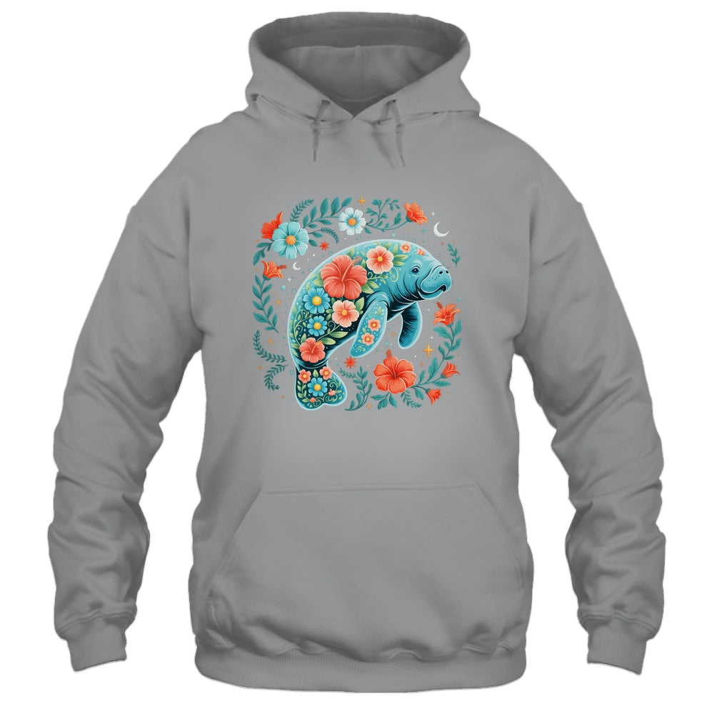 Boho Floral Manatee Summer Ocean Beach Lover Sea Animal Shirt & Tank Top | siriusteestore