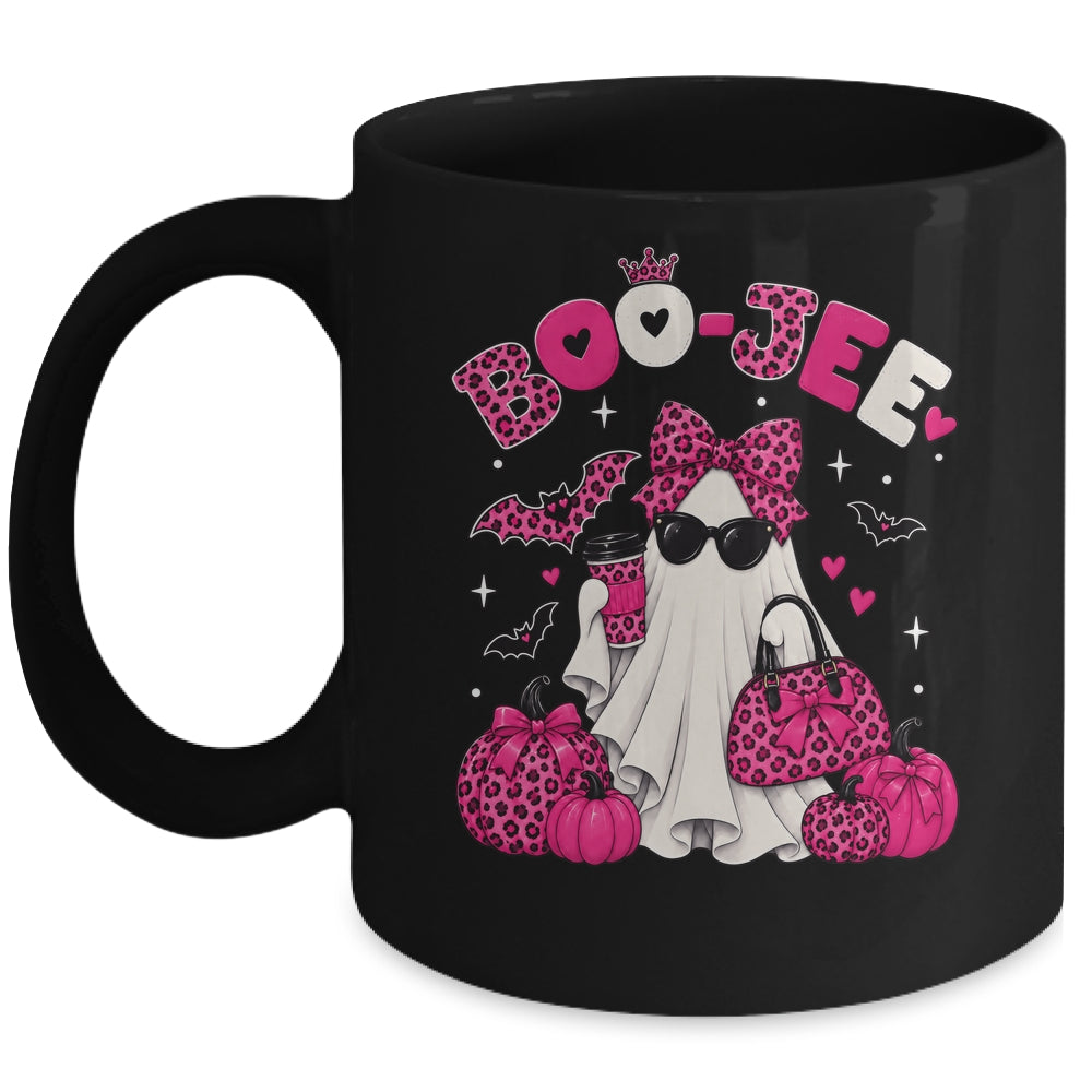 Boo-Jee Cute Ghost Halloween Leopard Bow Spooky Season Mug | siriusteestore