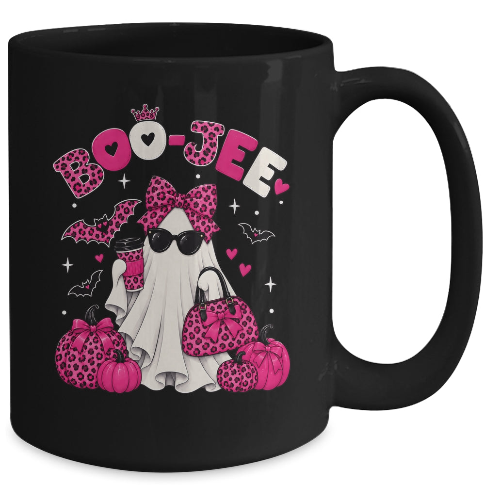 Boo-Jee Cute Ghost Halloween Leopard Bow Spooky Season Mug | siriusteestore