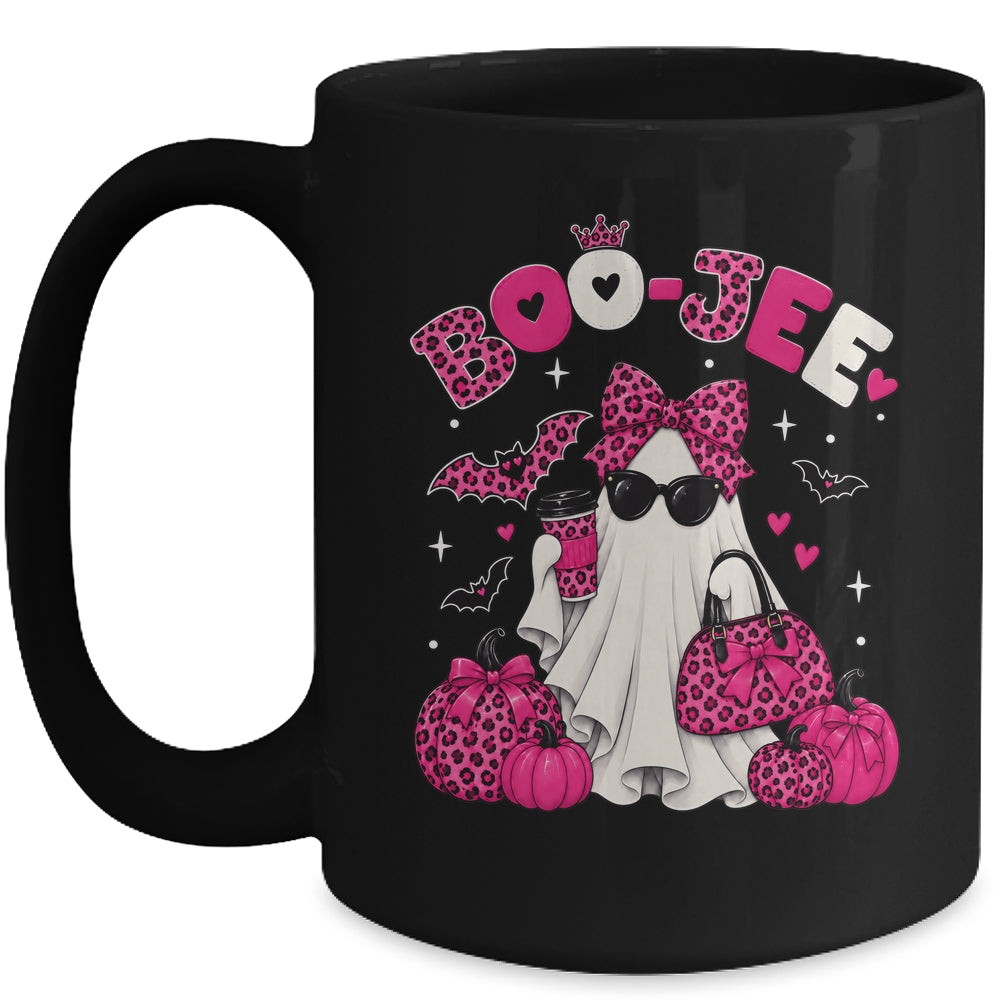 Boo-Jee Cute Ghost Halloween Leopard Bow Spooky Season Mug | siriusteestore