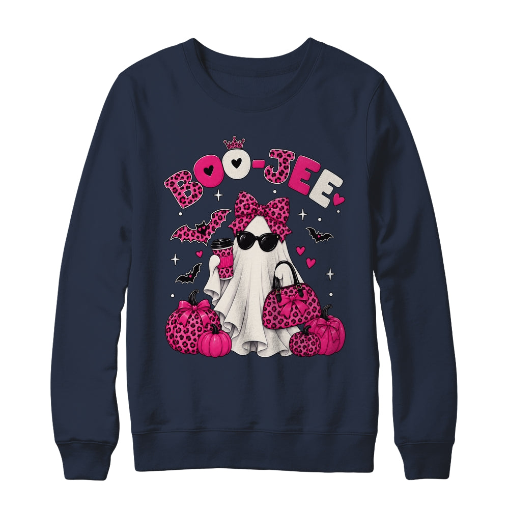 Boo-Jee Cute Ghost Halloween Leopard Bow Spooky Season Shirt & Sweatshirt | siriusteestore