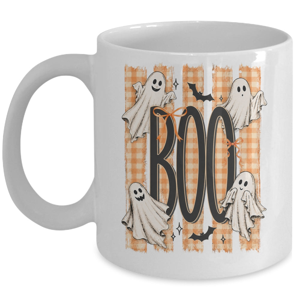 Boo Spooky Striped Halloween Ghost Coquette Halloween Fall Mug | siriusteestore