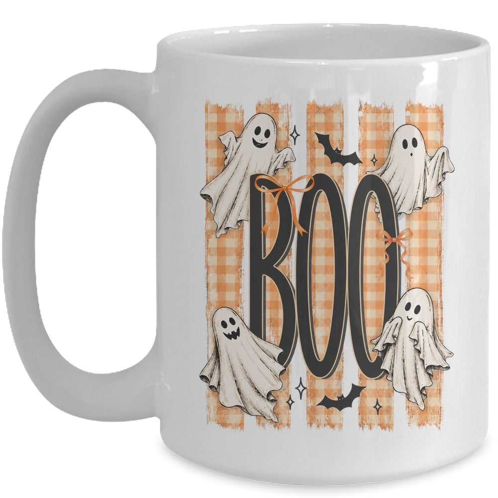 Boo Spooky Striped Halloween Ghost Coquette Halloween Fall Mug | siriusteestore