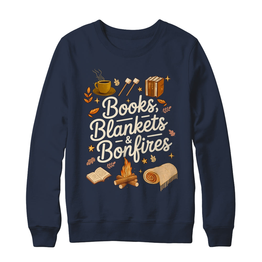 Books Blankets And Bonfires Cozy Fall Autumn Book Lover Shirt & Sweatshirt | siriusteestore
