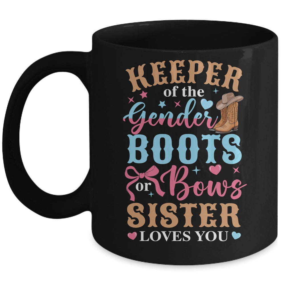 Boots Or Bows Sister Loves You Gender Reveal Family Matching Mug | siriusteestore