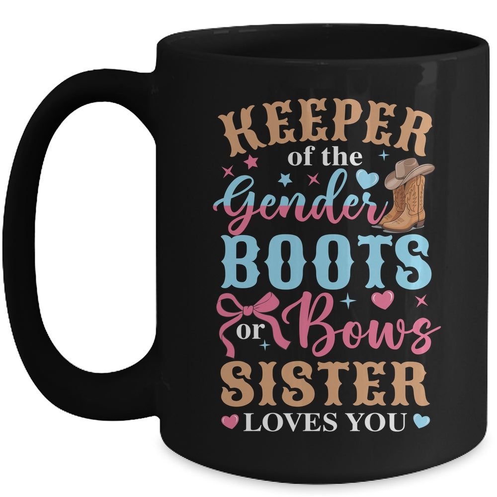 Boots Or Bows Sister Loves You Gender Reveal Family Matching Mug | siriusteestore