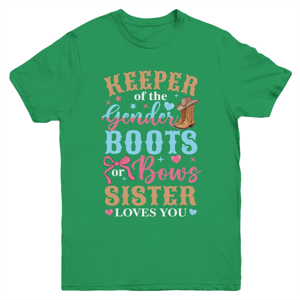 Boots Or Bows Sister Loves You Gender Reveal Family Matching Youth Shirt | siriusteestore