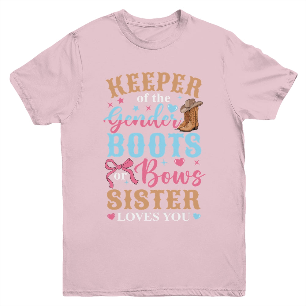 Boots Or Bows Sister Loves You Gender Reveal Family Matching Youth Shirt | siriusteestore